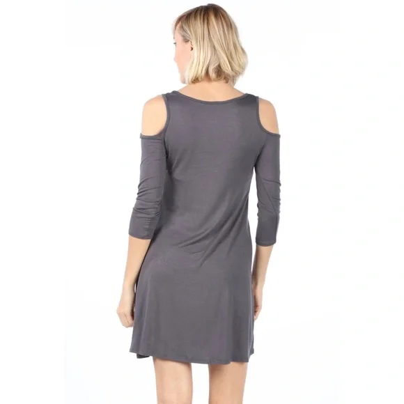 Cold Shoulder 3/4 Sleeve Jersey Dress Steel Grey - Picture 3 of 3